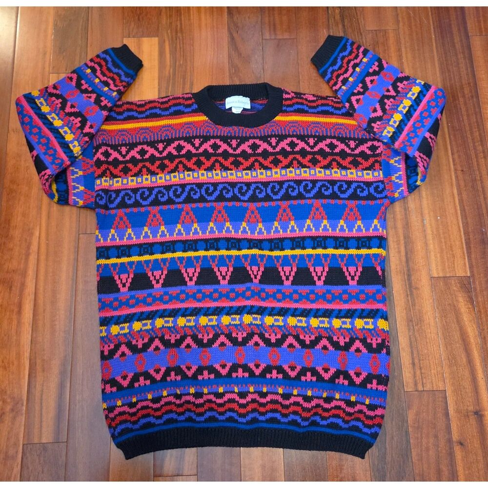 Vintage 80s/90s Multicolor Geometric Knit M Sweater Coogi/Cosby Style